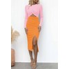 Duigluw Cutout Bodycon Midi Dress Women Colorblock Long Sleeve Twist
