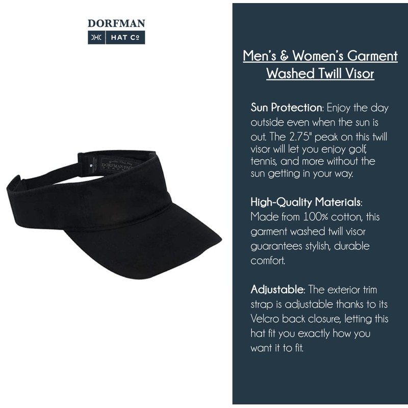Dorfman Hat Co. Men's Garment Washed Twill Visor (Navy)