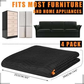 Aliceset 4 Pcs 80 x 144'' Extra Large Moving Blankets Heavy Duty Packing Blankets Quilted Shipping Furniture and Storage Pads Thick Furniture Pads for Wrapping Moving Protecting Supplies, Black