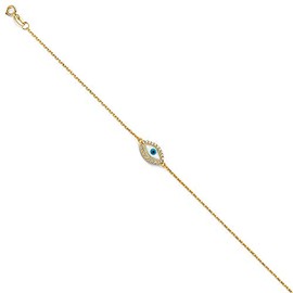 14k Yellow Gold Evil Eye Chain Bracelet Jewelry Gifts for Women, One Size, Yellow Gold