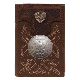 Custom Morgan Dollar Tails Brown Premium Shield Tri-fold Leather Wallet