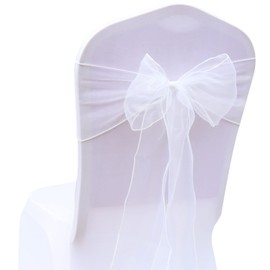 Tosnail 30 Pack Organza Chair Sashes, Tulle Chair Bows Ties, Wedding Chair Bands Decoration Party Chairs Covers Chair Ribbons - White
