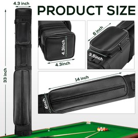 Deekin 3 x 6 Pool Stick Case Hard Billiard Cue Stick Case Pool Stick Carrying case Storage Pouch Pool Table Accessories 9 Holes PU Pool Cue Bags with 2 Pieces Pool Chalk Cubes (Black)