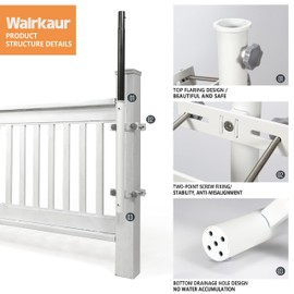 Walrkaur 304 Stainless Steel Patio Umbrella Holder, Heavy-Duty Umbrella Deck Mount, for Outdoor Umbrella Holder for Deck Railing,Post Deck Umbrella Mount (White)