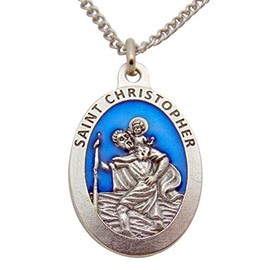 Saint Christopher Metal & Enamel Italian Pendant 3/4 Inch W Stainless Chain