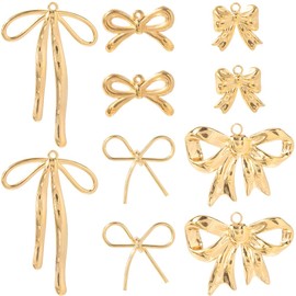 SUNNYCLUE 1 Box 10Pcs 5 Styles Real 18K Gold Plated Bow Charms Metal Bowknot Charms Bulk Loops Coquette Stainless Steel Pendants for Jewelry Making Supplies DIY Craft Necklace Bracelet Earring Women