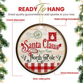Santa Claus North Pole Wood Grain Ornament - Christmas Holiday Traditional Tree Ornament - Xmas Tree Decoration - Fun 2024 Christmas Ornament - 3" Round Ceramic Ornament - Printed in USA AAC010