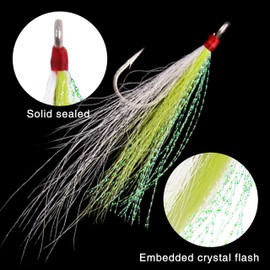 Bucktail Teasers Fishing Hooks Saltwater Flounder Rig Stainless Steel Fishing Hooks Bucktail Mylar Teasers Inserted for Catfish Cod Flounder Hi/Lo Rig