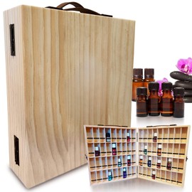 Essential Oil Storage Box for 72 EO Bottles 5mL, 10mL, 15mL - Shows Entire Bottle & Label - Elegant Display Rack for Presentations & Spas - Wooden Essential Oil Organizer - Design Your Collection Box