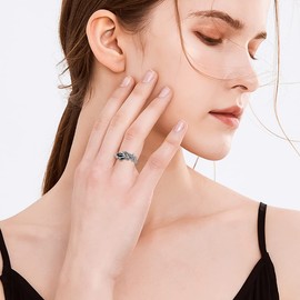 SOULMEET Dragon Ring Silver Adjustable Oxidised/Engraved Custom Name Animal Ring Jewelry Gift for Women Girls Men Boys Size 5-10, Size: