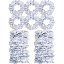 24 PCS Shiny Metallic Hair Scrunchies Bulk, Cheer Scrunchies Hair Accessories Cheerleading Hair Ties Elastics for Women Cheerleading Teams (Silver)