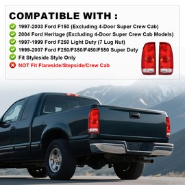 DOTCOM Tail Lights Assembly, Fit For Ford F150 Stepside 1997-2004/Fit F250 1997-1999/Fit F250 F350 F450 F550 Super Duty 1999-2007 Rear Lamps F85Z13404CA, F85Z13405CA, Luces Traseras