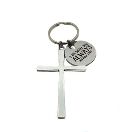 Cross Keychain, I Am With You Always, Matthew 28:20", Christian Gift, Relgious Gift, Prayer Gift, Bible Verse Gift
