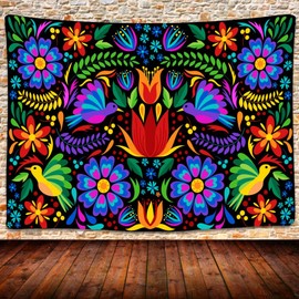 SHRAPHY Mexican Tapestry Ethnic Birds Colorful Flowers Tapestry Colorful Mexican Embroidery Style Art Tapestry for Bedroom Living Room 80x60 Inches GTLSUH1248