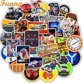 Back to The Future Stickers,50 PCS Back to The Future Graffiti Vinyl Waterproof Decals for Water Bottles Computer Bicycle Skateboard Luggage Phone Pad Laptop Kids Teens Stickers Pack