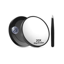 Macaki 20X Magnifying Mirror with Suction Cups and Tweezers Set, 3.5 inches Magnified Makeup Mirror, Black, 1PC