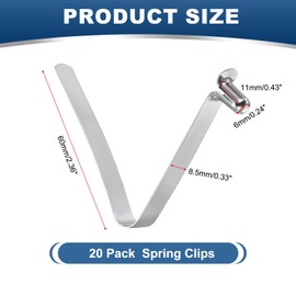 PATIKIL 11 x 6mm Kayak Paddle Snaps, 20 Pack Tent Pole Clips Steel V Shaped Single Pin Push Button Spring Clips Lock Tube Pole Clips for Camping Awning, Silver Tone, 60mm Long