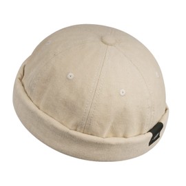 Clakllie Men Hats Docker Beanie Sailor Cap Vintage Rolled Cuff Brimless Cap for Women Fashion Fisherman Leon Hat with Adjustable,CT84-Beige