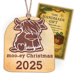 Moo-ey Christmas Cow Ornament, Highland Cow Ornament, Christmas ornaments 2025, Farm Animal Lover Gift, Highland Cow Christmas Wood Ornament, Cute Ornaments for Women, Girls on Birthday or Holiday
