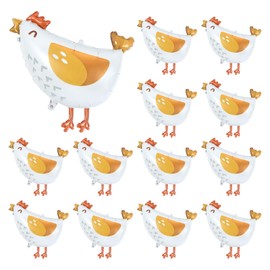 BruinBang 12 PCS Walking Chicken Balloons Farm Hen Foil Balloons for Kids Birthday Party, Barnyard Animal Baby Shower Decorations, White Chicken Decorations for Farm Animal Theme Party Supplies