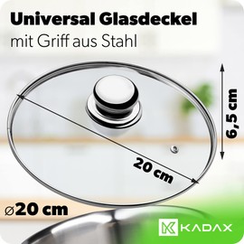 Kadax Glass Lid with Steel Handle, Heat-Resistant Lid for Pot, Lid with Steam Vent, Universal Lid in Various Sizes, Lightweight Pot Lid, Dishwasher Safe