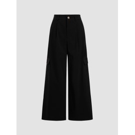 CIDER Women Wide Leg Pants Button Fly Business Casual Pants Bottoms with Pockets Black