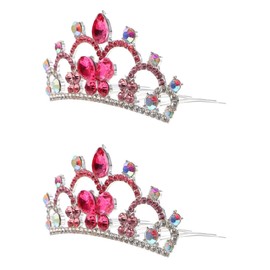 FRCOLOR 2Pcs Mini Crystal Tiaras Crown for Girls Toddler Kids Rhinestone Pink Butterfly Decorative Comb Princess Birthday Party Supplies
