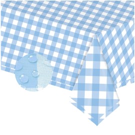 2pcs Light Blue and White Checkered Disposable Tablecloth Table Covers,137 * 274cm Sky Blue Chequered Party Rectangular Tablecover for Picnic,Baby Shower,Wedding,Birthday Party Table Decoration