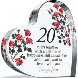 20th Anniversary Plaque Gifts for Wife Husband - 20 Years Together - I Love You Forever Romantic Acrylic Heart Gift For Women Men, 100mm x 100mm Present For Couples Twentieth Anniversaries