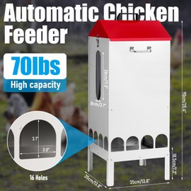PAUQRWIE 70-80lbs Large Automatic Chicken Feeder with 16 Feeding Ports