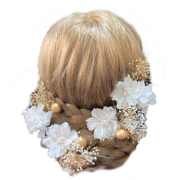 Lupine hg0057 Cherry Blossom Hair Ornament, Gold, White, Hydrangea, Pearl, White, Gold, Set of 12, White, Weddings, Coming-of-Age Ceremonies, Graduation Ceremonies, Preserved Flowers, Artificial Flowers, Artificial Flowers