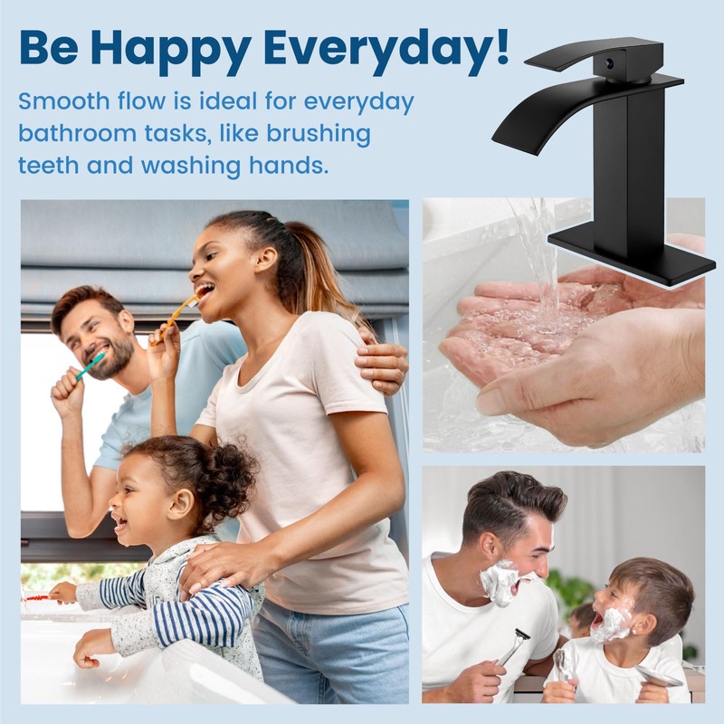 Airuida Matte Black Waterfall Bathroom Faucet, Single Handle Single Hole