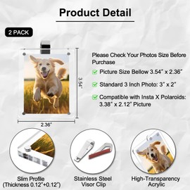 Koongloong 2PCS Car Picture Frame Sun Visor Photo Clip 2.36x3.54 Inch Magnetic Acrylic Cars Memorial Pictures Frames Holder Universal Transperant