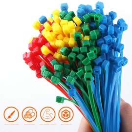 Pack of 100 Cable Ties, High Quality Colour Nylon Cable Ties, 300 mm x 3.6 mm, Yellow, Blue, Green, Four Colours, 25 Pieces Each