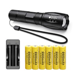 Cargador de batería 18650 con 2 ranuras y linterna táctica, linterna de mano impermeable superbrillante para exteriores, emergencias, campamento (utiliza batería de alta capacidad de 9900 mAh)