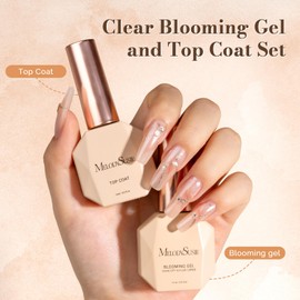 MelodySusie 2PCS Clear Blooming Gel and Top Coat Set for Nail Design, Marble Watercolor UV Gel Nail Polish, Spreading Effect Sheer Painting Gel Nail Art Supplies, Nail Salon Manicure at Home for Women