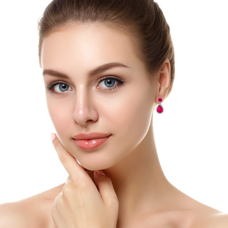 VONSSY Drop Dangle Earrings | Gemstones Waterdrop Teardrop White Gold