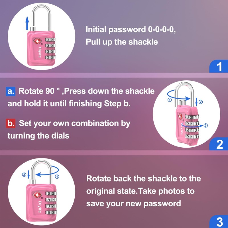 Diyife TSA Luggage Locks, [Updated Version] 4-Digit Security Padlock, [2