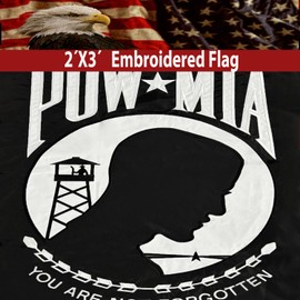 KEYCA Embroidery Pow Mia Flags 2x3 Outdoor Heavy Duty Double Sided 340D Nylon Vivid Color Anti-Fading with 2 Brass Grommets for Outdoor Indoor Wall You are Not Forgotten Prisoner of War Flag