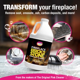Quick 'n Brite Fireplace Brick and Stone Cleaner 64oz - Natural Stone, Tile, and Marble Cleaner with Scrub Brush - Indoor Fireplace and Wood Stove Cleaning Kit - Pellet Stove Creosote Remover