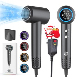 KARFUN Plasma Hair Dryer, 1500W High Speed Blow Dryer with Plasma Tech (Positive+Negative Ionic), LED Display, 5 Temps 2 Speed, Thermo-Control, Fast Drying Plasma Hairdryer for Home or Travel (Gray)