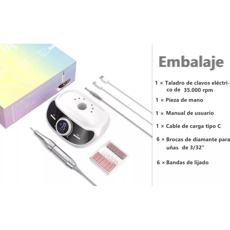 Delanie Limpiador Esmeril Taladro Torno Para Uñas 35000 Rpm Recargab