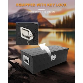 ROADFAR 30inch Black Heavy Duty Aluminum Truck Bed Tool Box Chest Box Aluminum Trailer Tongue Box Chest Storage Organizer for Pick Up Truck Bed RV Trailer Tool Box with Lock and Keys