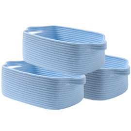 KALLAX Small Woven Basket, 14 x 10 x 5.6 Inches, Small Storage Baskets for Organizing, Gift Baskets Empty, Cute Rope Shelf Closet Storage Bins for Shelves, Dog Toy Basket, Light Blue