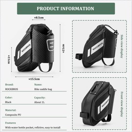ROCKBROS Bicycle Saddle Bag Bicycle Bag with Bottle Holder Reflective Bicycle Seat Bag for MTB, Road Bike, Folding Bike, Black, Approx. 1 L