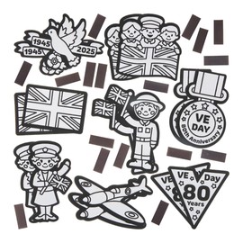 Baker Ross FN544 VE Day Colour-in Fuzzy Art Magnets - Pack of 16, VE Day for Kids, VE Day 80th Anniversary