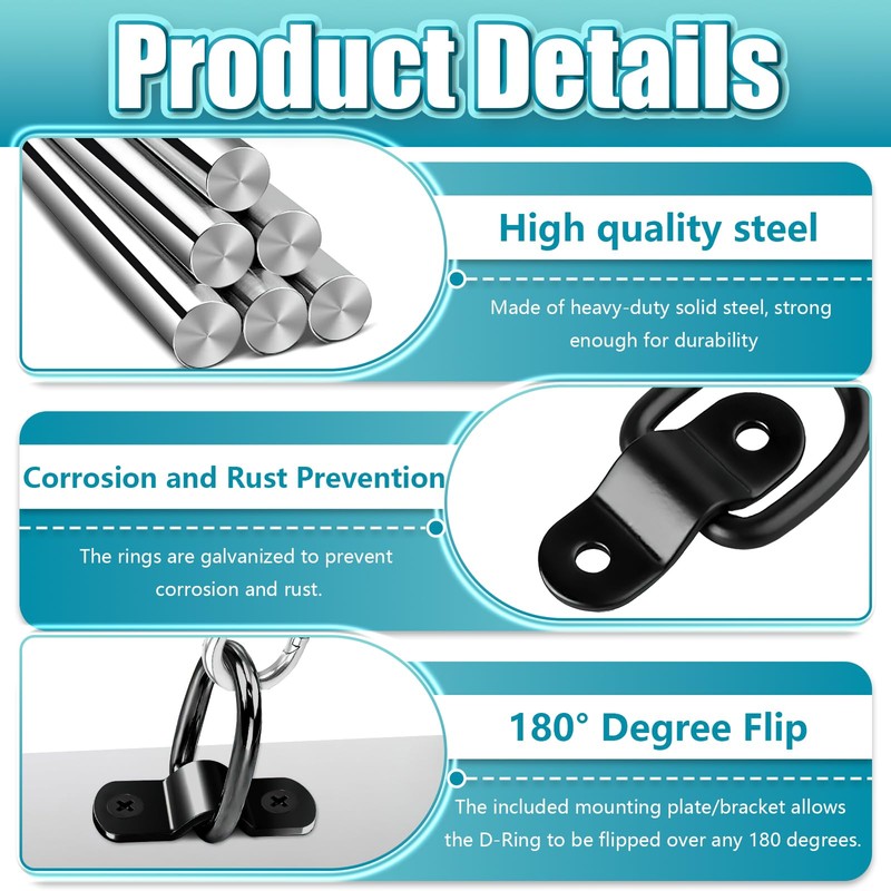 D Ring Tie Down Anchors, 6 Pcs Heavy Duty Steel