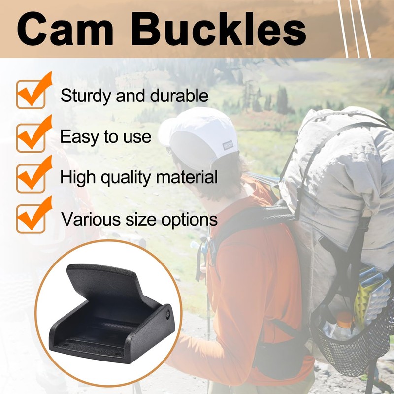 10pcs 1-1/2" Pick Cam Belt Buckles Plastic Black Toggle Clip