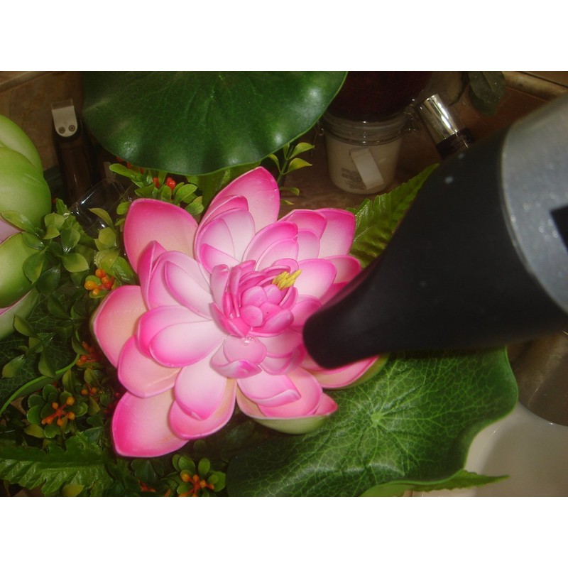 Plastic Artificial Lotus Flower with Black Square Procelain Pot