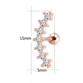 ZS Curve Seven Stud CZ Stud Earrings 316L Stainless Steel Ear Helix Conch Cartilage Piercing (Rose Gold)